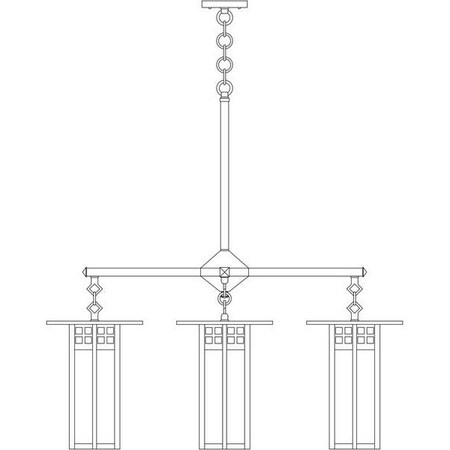 Arroyo Craftsman 9" Glasgow Long Body 4 Light Chandelier, Pewter, Amber Mica Glass GCH-9L/4M-P